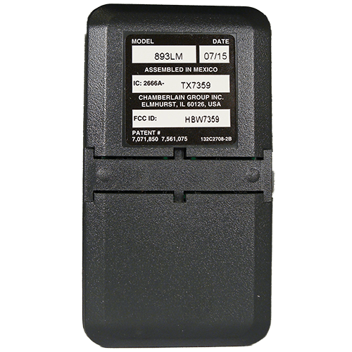 Liftmaster 3 Button Security+ 2.0 Visor Remote Back